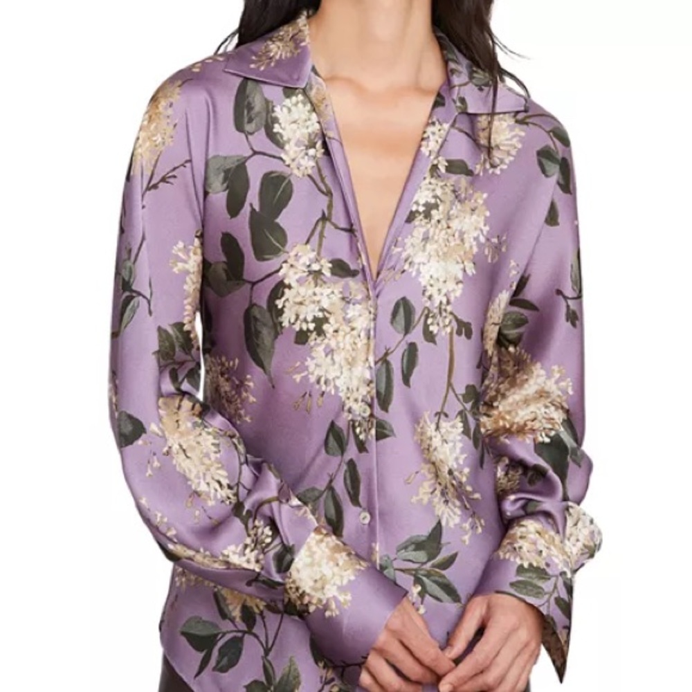 Vince Women Purple Silk Lilac Bias Long‎ Sleeved Blouse Top Size XS